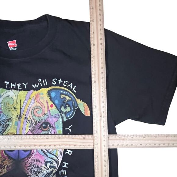 Hanes Pit Bull Art Tee - Black Multicolor Crew Modern Streetwear - Picture 3 of 3